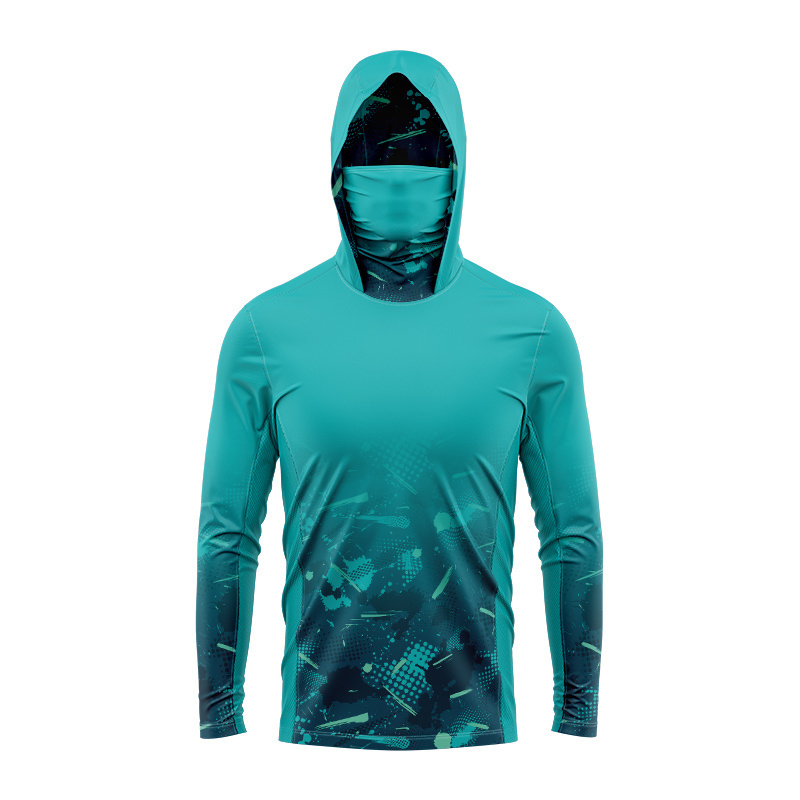 High quality Wholesale Camouflage Hooded Face Mask Sun Protection Long Sleeve Fishing Shirts For Men Uv Protection