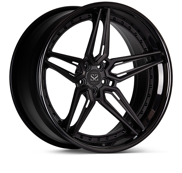 5X114.3 Custom Concave 2 Piece Gloss Black Forged Alloy Rims 19 20 21 22 Inches Wheels For Ferrari