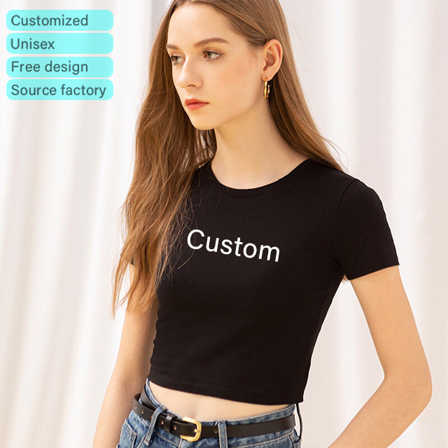 Free shipping short sleeves custom printing100% cotton custom women loose fit crop top t shirt