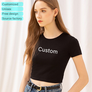 Free shipping short sleeves custom printing100% cotton custom women loose fit crop top t shirt