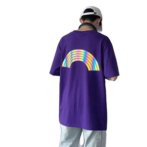 wholesale Custom Reflective Holographic Printing T-shirt 100% Cotton Short Sleeve Rainbow Reflective Graphic Tees