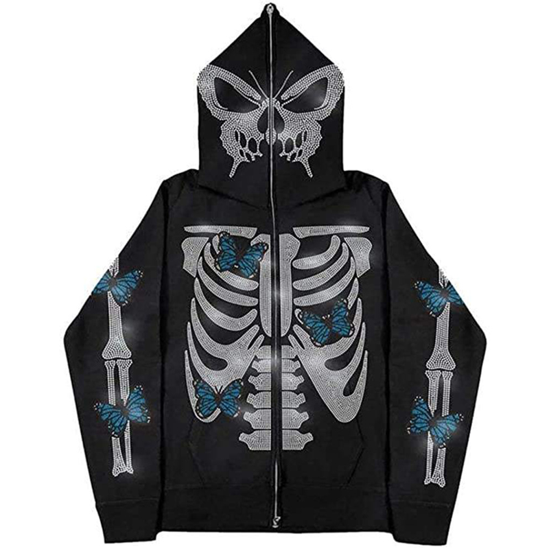 High Quality Zip Hoodie Heavyweight Cotton Zipper rhinestone Full Zip Hoodie French Terry Custom rhinestone Zip Up Hoodie