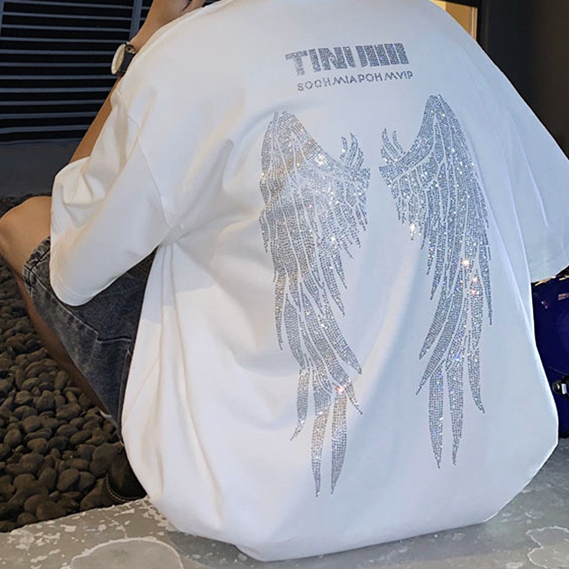 New fashion hot drill rhinestone oversized tshirt custom your design logo shine Glitter  rhinestone luxury men's t-shirts