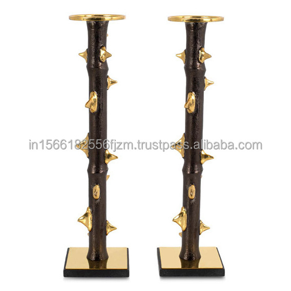 Copper Plated Aluminum Metal Unique candle Holder Pillar For Home decoration Stick Candle Stand for lighting