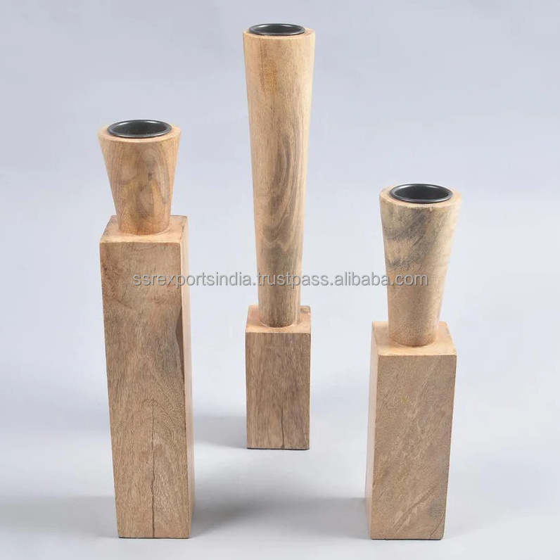 Handmade Trusted Manufacturer of customizable Solid Mango Wooden Candle Holder With Antique and vintage finish at Factory Price