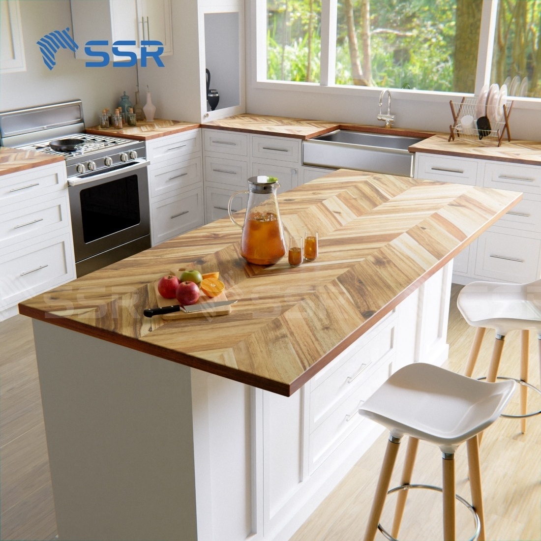 SSR VINA - Acacia Wood Chevron Countertop - Acacia chevron wood panel kitchen cabinet/Worktops/ Bechtops/ Bathroom vanities