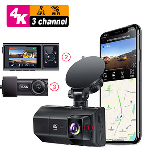 2 inches car camera dashcam 3 lens hd 4k car dvr 3 way dash cam with with night vision 4k wifi gps 3 channel dash cam 4k 3 lens