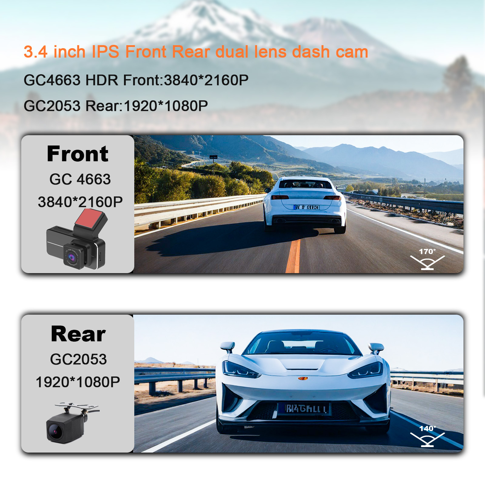 New 4k dash cam front and rear dual lens 4k+1080p dashboard camera dash camera wifi gps 4k dashcam doble camara 4k dash cam