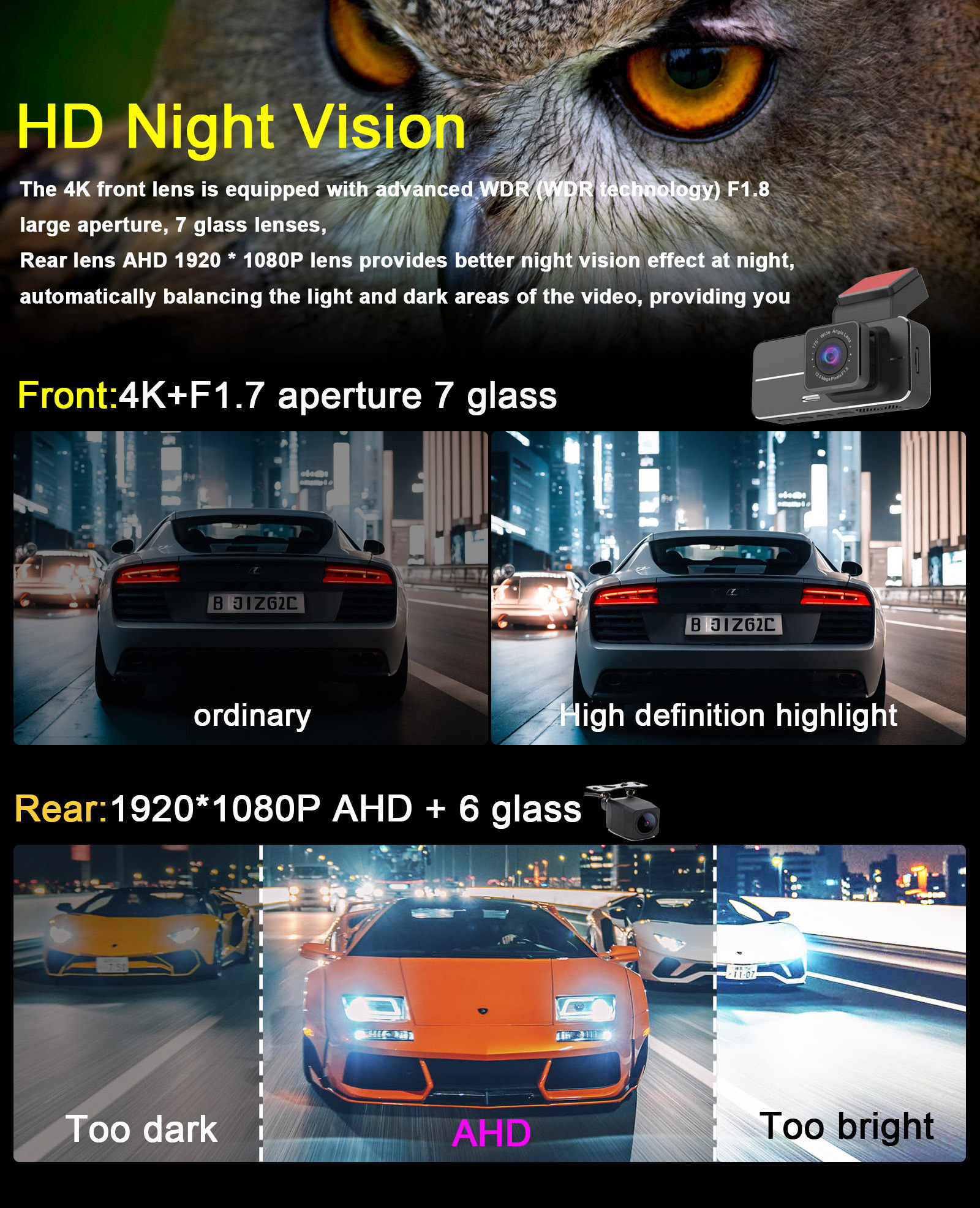 New 4k dash cam front and rear dual lens 4k+1080p dashboard camera dash camera wifi gps 4k dashcam doble camara 4k dash cam