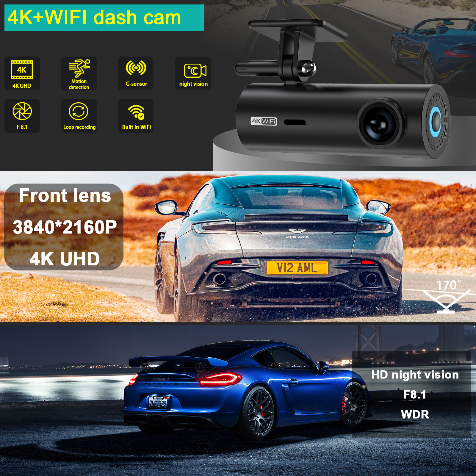 New factory outlet hd night vision car dvr 4k dashcam wifi dash camera for cars car black box Mini hidden 4k dash cam