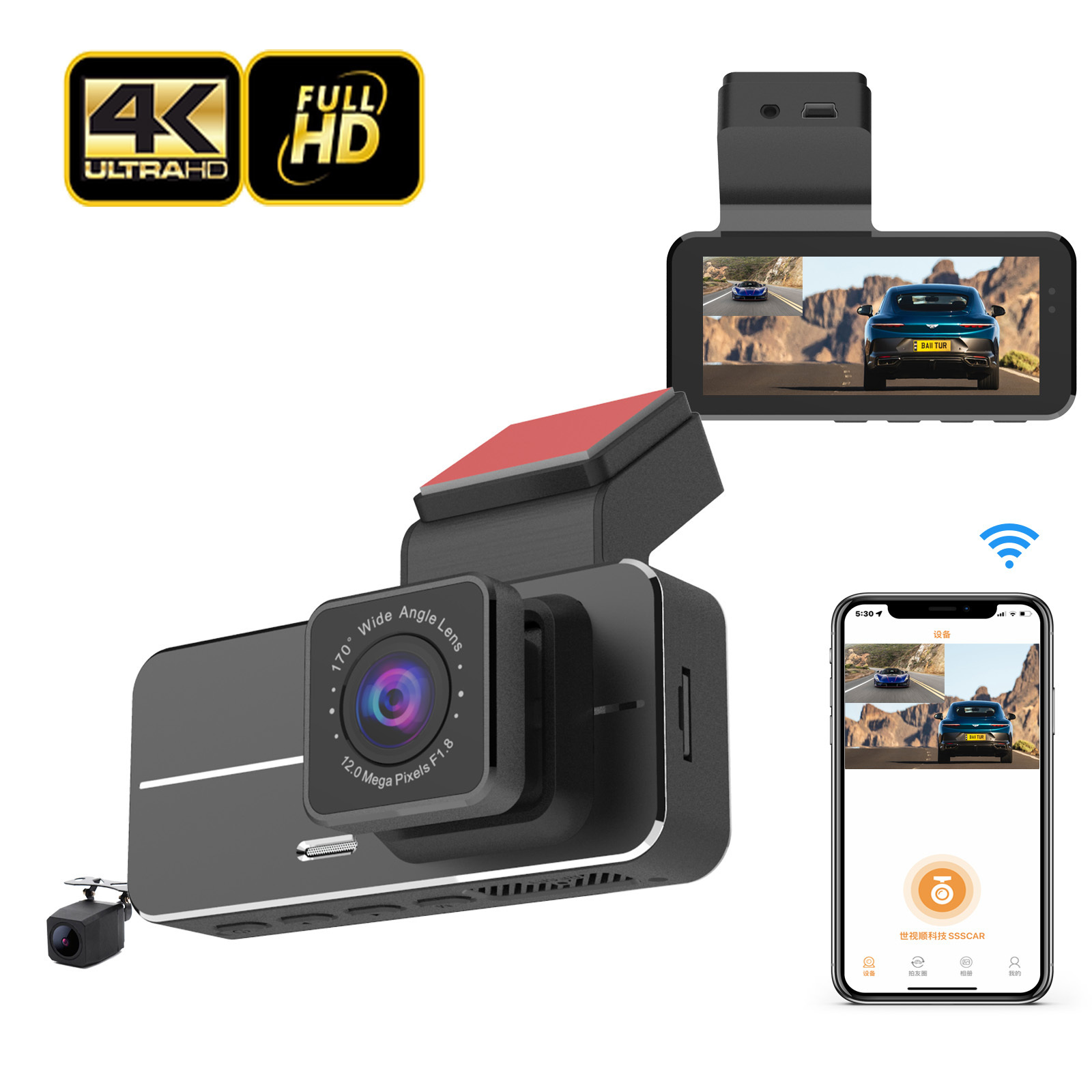 New 4k dash cam front and rear dual lens 4k+1080p dashboard camera dash camera wifi gps 4k dashcam doble camara 4k dash cam