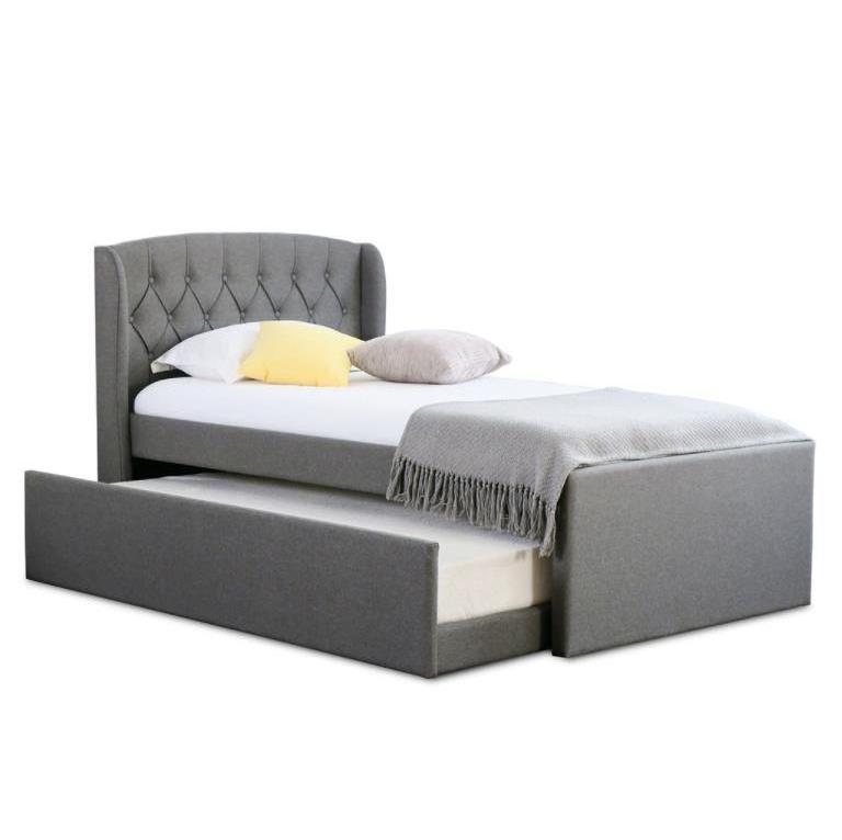 Good Quality Linen Fabric Twin Single Bed Frame with Trundle bottom beds for wholesale