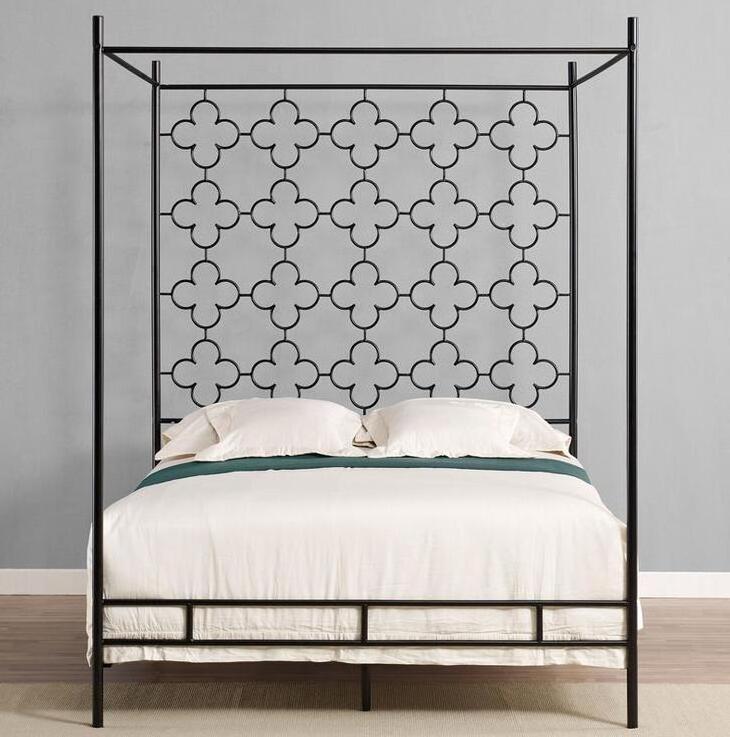 Latest Design Stylish Four 4 Poster Iron Metal Canopy Beds Black Heavy Duty Platform Frames With Canopy Top