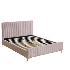 Popular Upholstered hotel beds base with metal legs 140x200, 160x200cm beds, popular velvet soft beds for selling