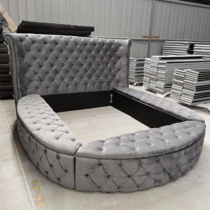 Better Home Products Upholstered Round Storage Bed Deep Button Tufted Velvet Upholstery Throughout in Round-Shape Beds