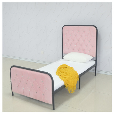 Pink Diamond Button Tufted Upholstered Bed Head Metal Bed Frame Double Queen Size Soft Headboard Metal Beds for girls