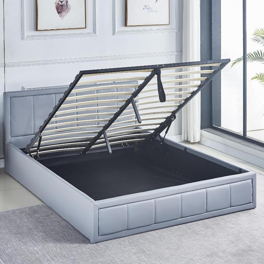 Modern design Standard sized king Grey Linen Gas Lift King Bed Frame with Headboard Stunning gas lift beds