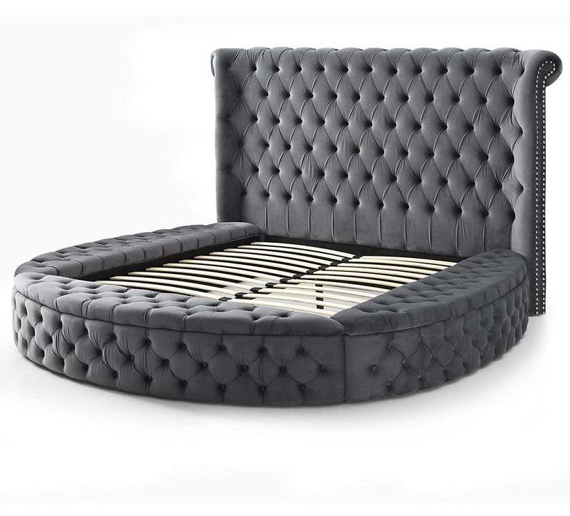 Better Home Products Upholstered Round Storage Bed Deep Button Tufted Velvet Upholstery Throughout in Round-Shape Beds