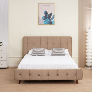 Upholstered Bed Bedroom Home Furniture Wooden Frame Beds Beige Velvet Adhesive Headboard for bed box