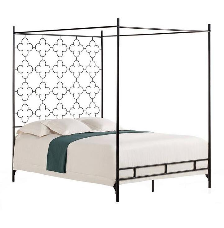 Latest Design Stylish Four 4 Poster Iron Metal Canopy Beds Black Heavy Duty Platform Frames With Canopy Top