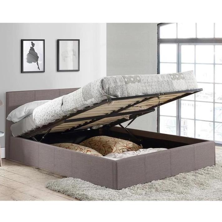 Modern design Standard sized king Grey Linen Gas Lift King Bed Frame with Headboard Stunning gas lift beds