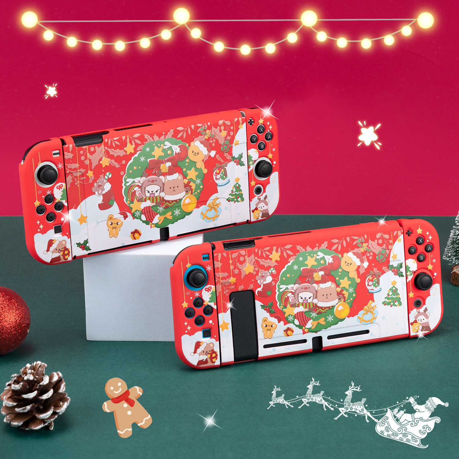 Christmas style Switch Protective shell gaming accessories Nintendon NS oled Protective shell case silicone handle Shell