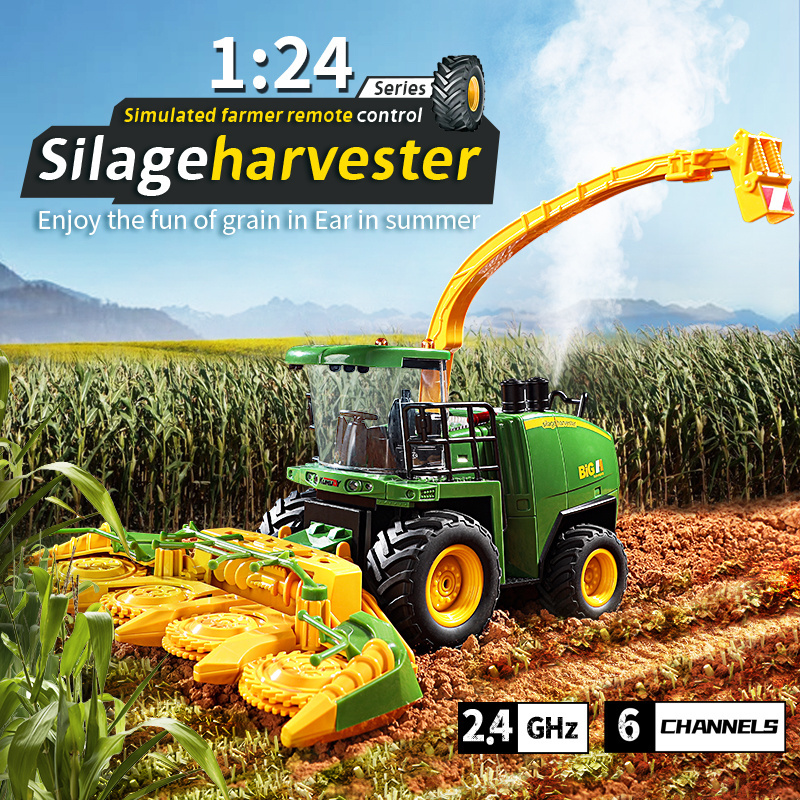 Silage Harvester Farming Truck Lifting 1:24th 2.4G 6CH Rc Grain Harvesting Machine with Smoking