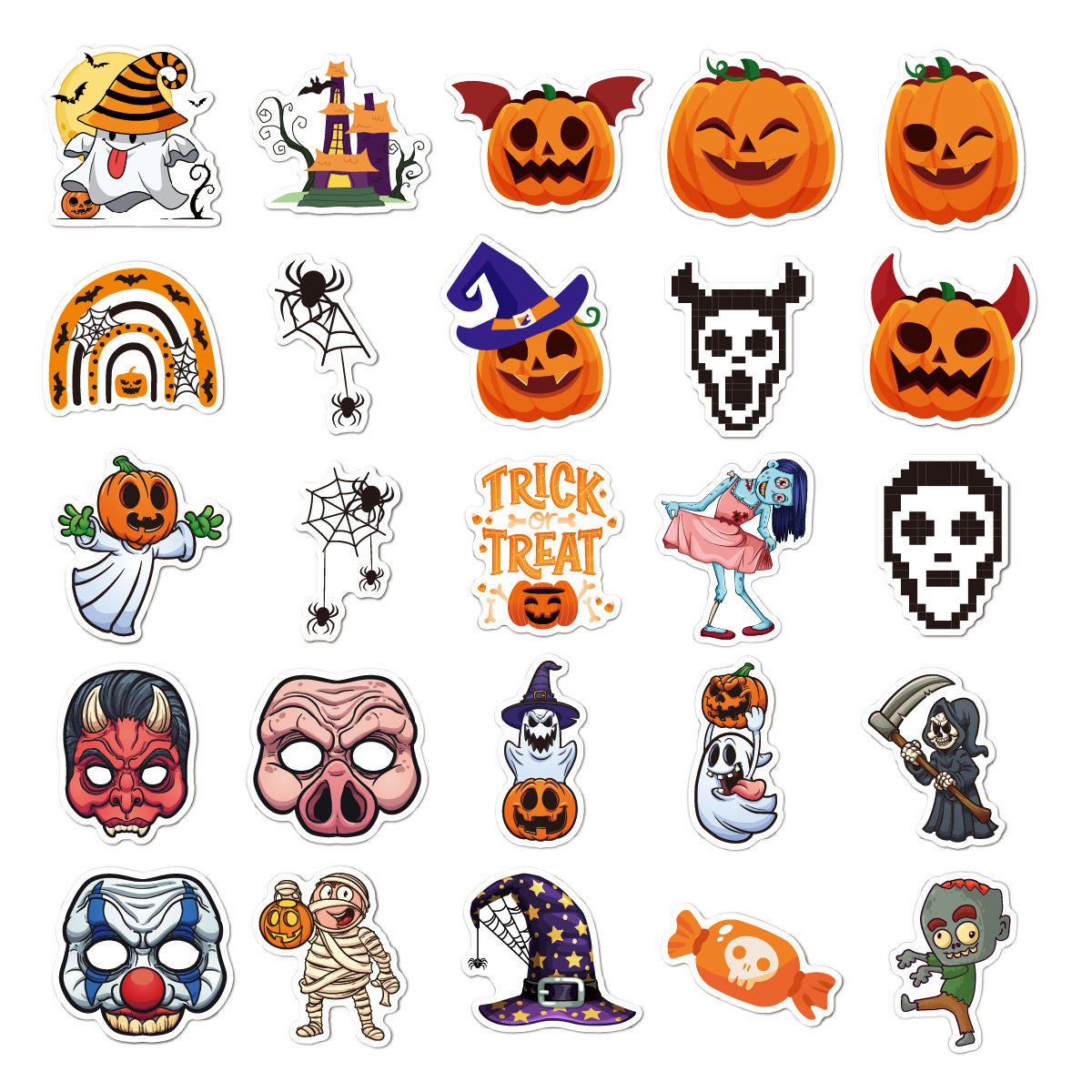 50pcs Mixed Halloween Themed Stickers Decals, Horror Pumpkin Bat Clown Witch Sticker Party Decorations