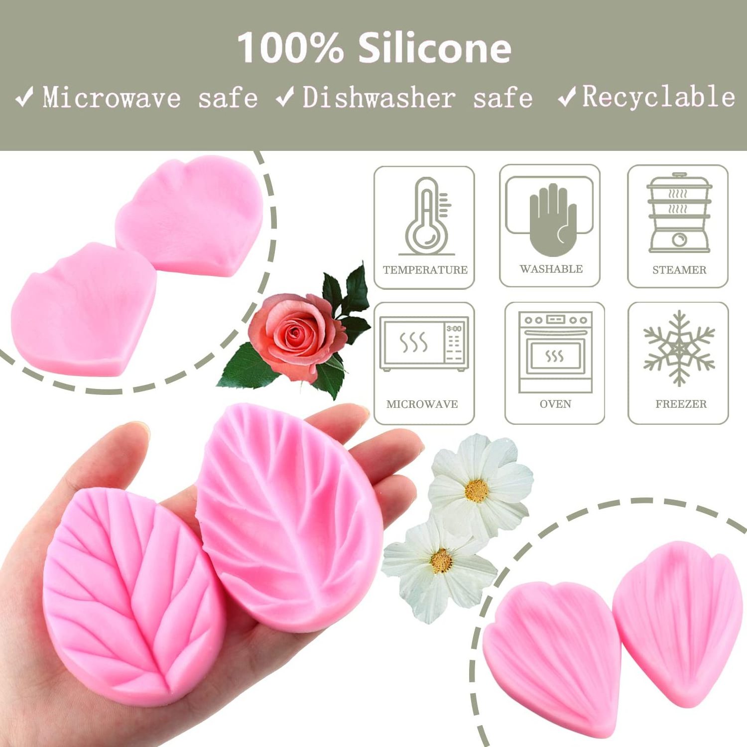 Gumpaste Flower Silicone Veining Rose Veined Fondant Gum Paste Peony Mold Plumeria Daisy Orchid Molds Sugar Craft Cake Clay Set