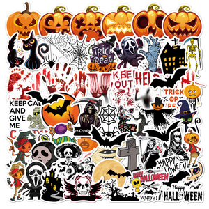 50pcs Mixed Halloween Themed Stickers Decals, Horror Pumpkin Bat Clown Witch Sticker Party Decorations