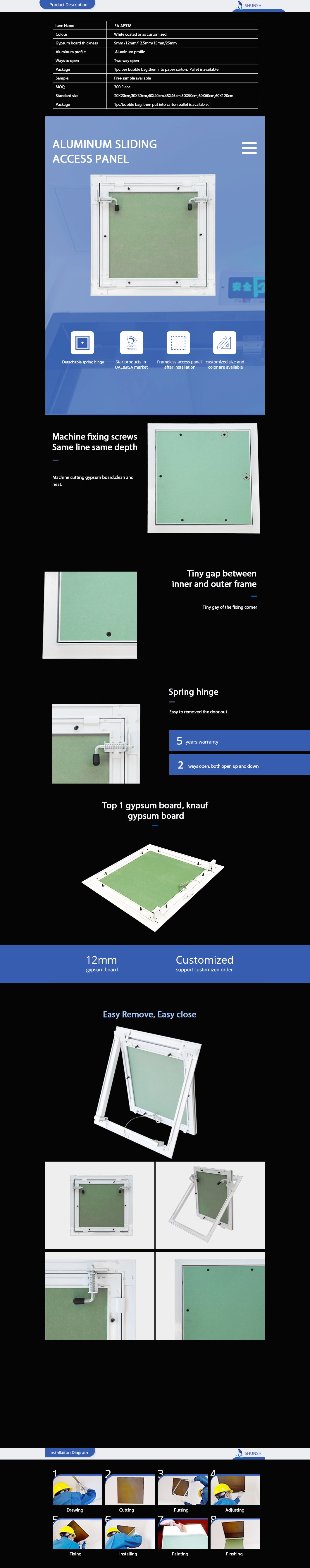 Gypsum Ceiling Access Board Panel Without Push Lock and Hinge Spring Loaded Access Panel