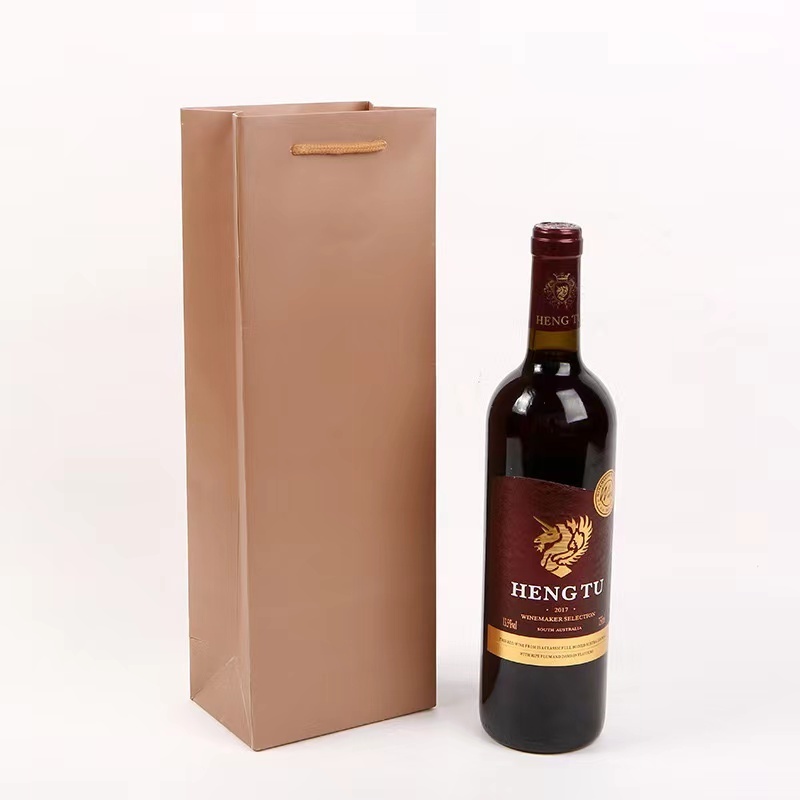 custom logo Bulk Black foldable Kraft paper champagne single wine Bottle gift packaging handles paper bag wine