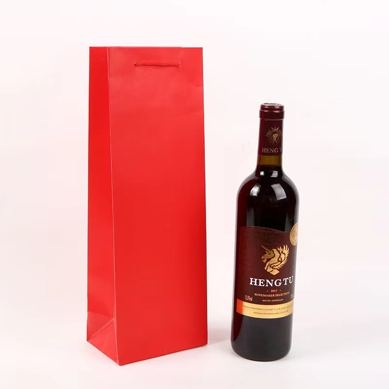 custom logo Bulk Black foldable Kraft paper champagne single wine Bottle gift packaging handles paper bag wine