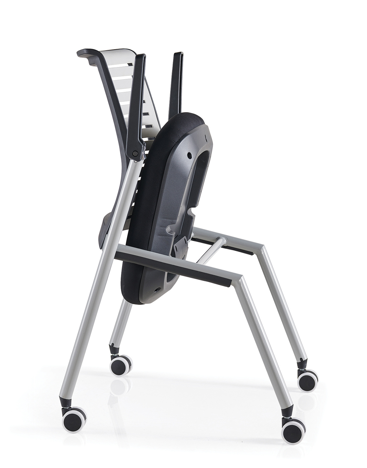 Stretched PP back visitor chair armrest upright and up down meeting chair training chair with writing board