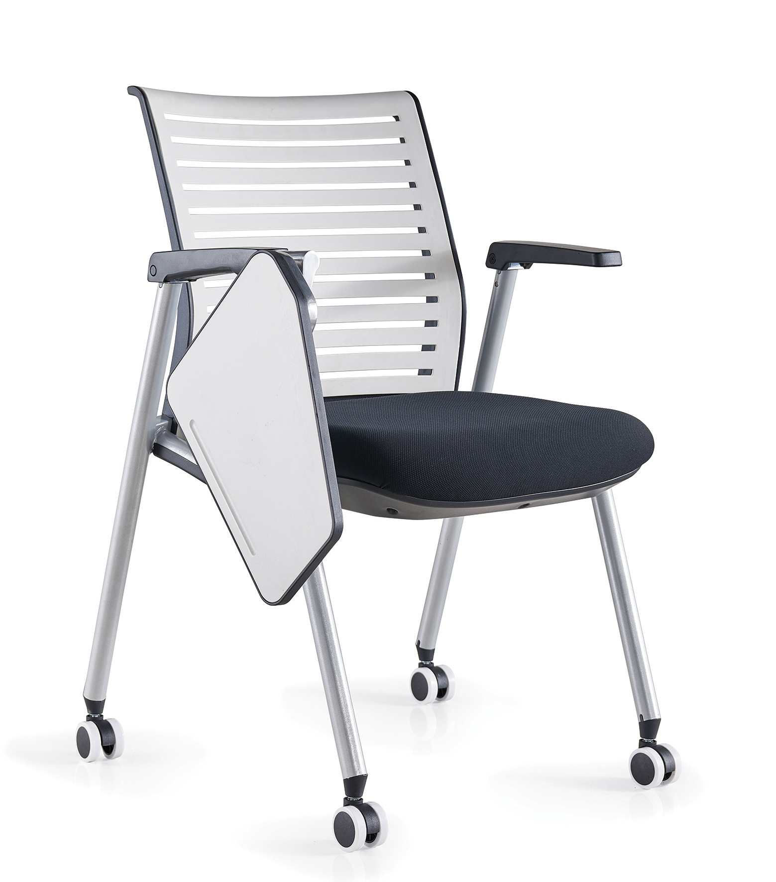 Stretched PP back visitor chair armrest upright and up down meeting chair training chair with writing board