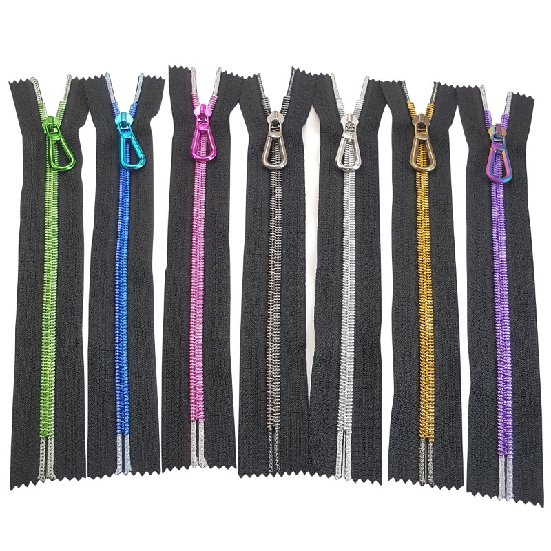 Hot sale #5 nylon reversible galaxy zipper rainbow nylon teeth iridescent long chain roll tape