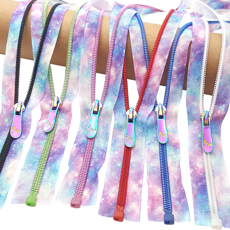 Hot sale #5 nylon reversible galaxy zipper rainbow nylon teeth iridescent long chain roll tape