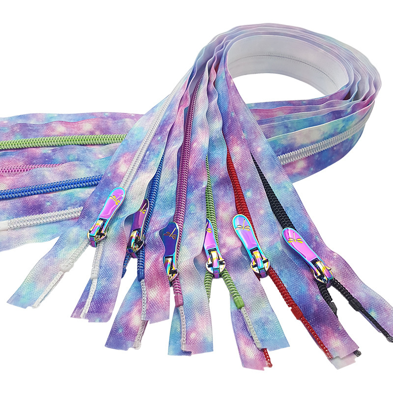 Hot sale #5 nylon reversible galaxy zipper rainbow nylon teeth iridescent long chain roll tape