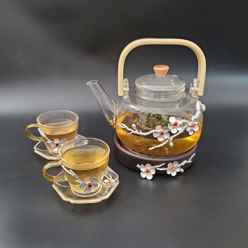 Wholesale Price Glass Teapot With Infuser Black tea Green Tea Boiled Teapot With Cup For Drinking Set