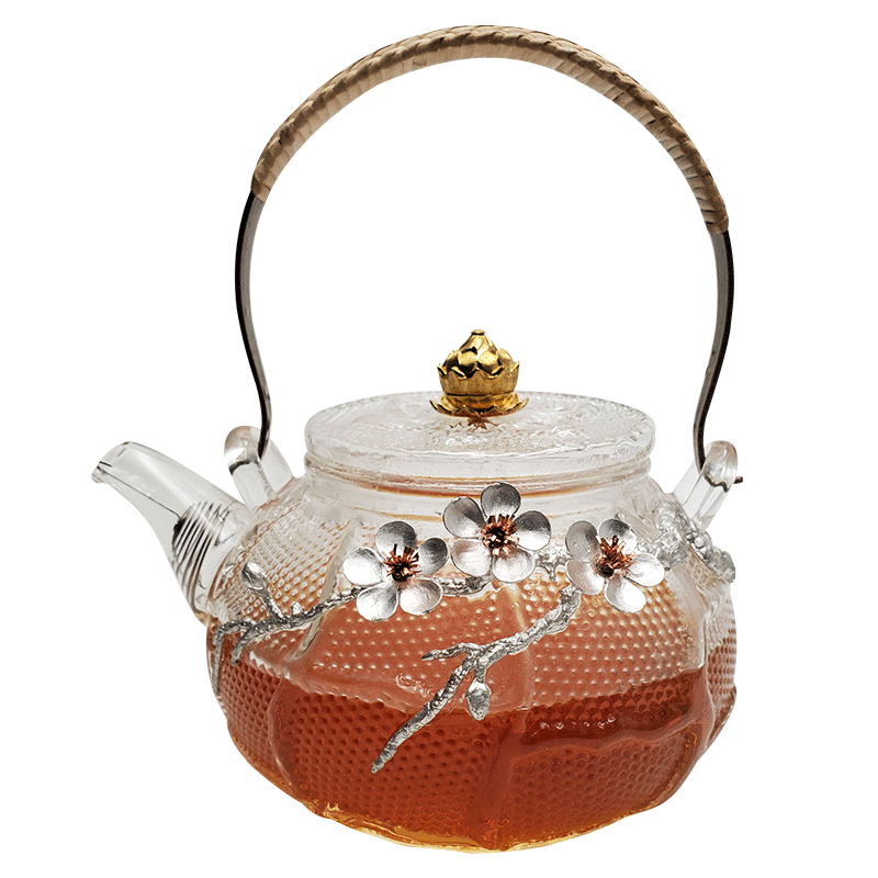 Wholesale Exquisite Pure Tin Applique Glass Boiled Teapot Set Flower Tea Black Tea Teapot Drinking Set