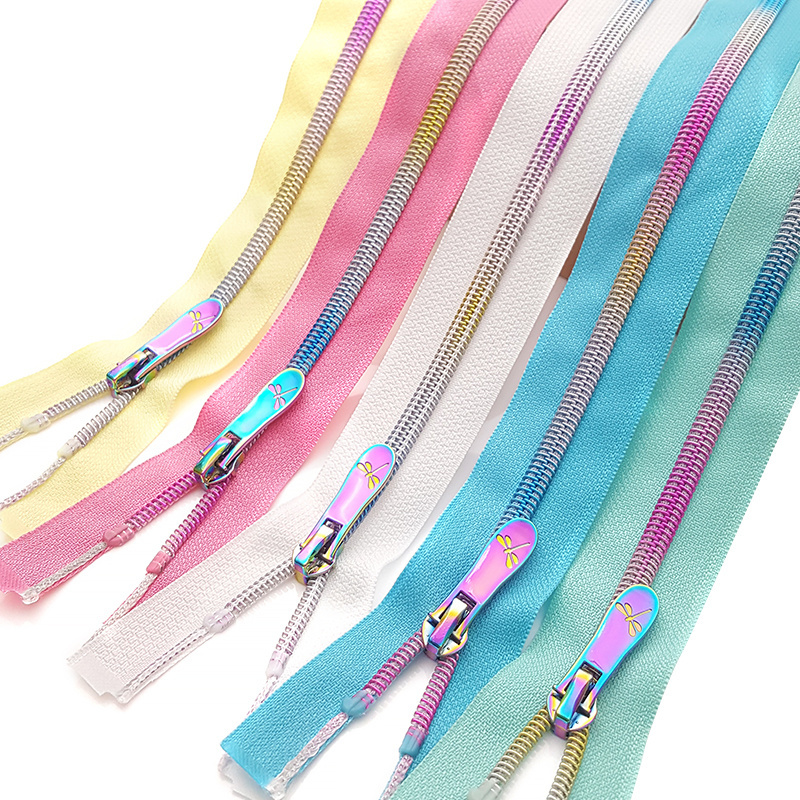 Hot sale #5 nylon reversible galaxy zipper rainbow nylon teeth iridescent long chain roll tape