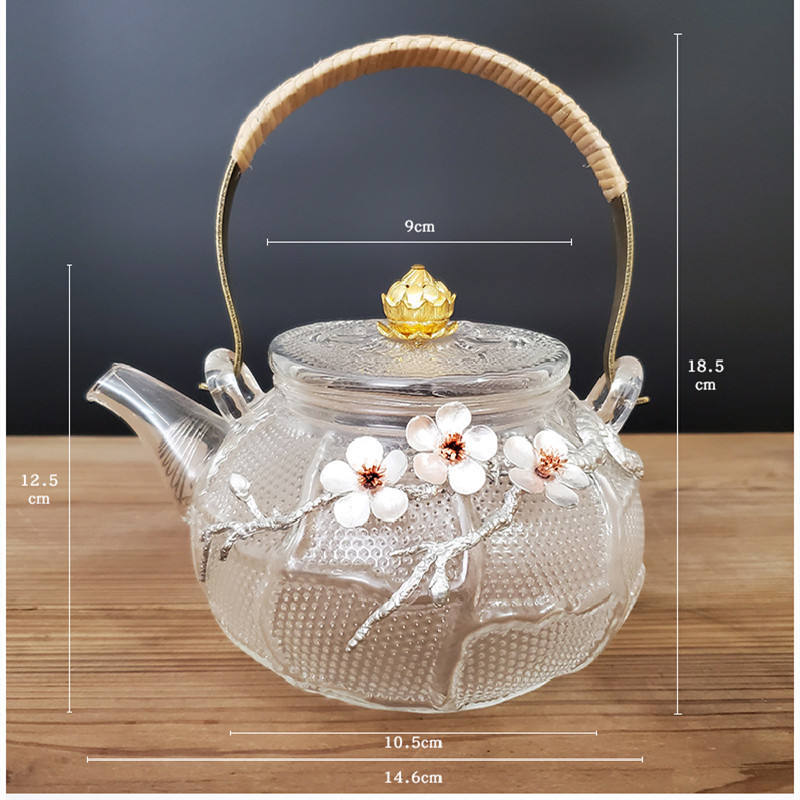 Wholesale Exquisite Pure Tin Applique Glass Boiled Teapot Set Flower Tea Black Tea Teapot Drinking Set