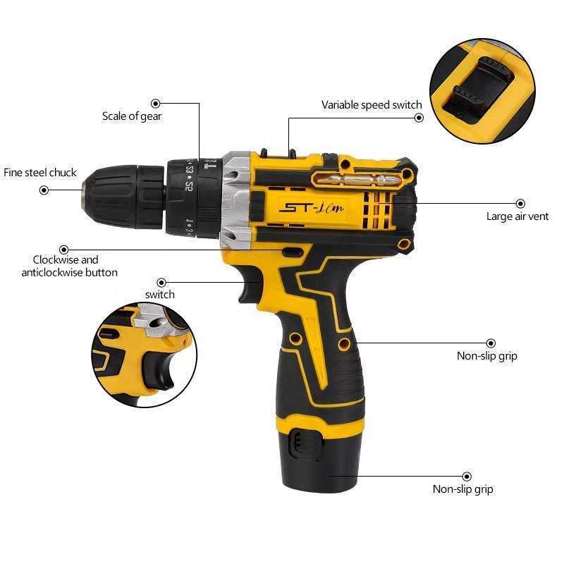 China Power Drilling Machine Li-Ion Battery Tools Cordless Electric Impact Drill Rechargeable