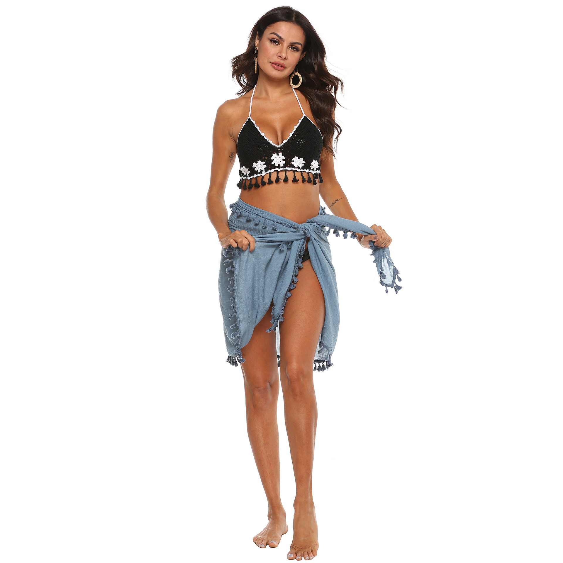 Factory Wholesale Tassel Sheer Beach Pareo Sarong Wrap Skirt Swimsuit Cover Up