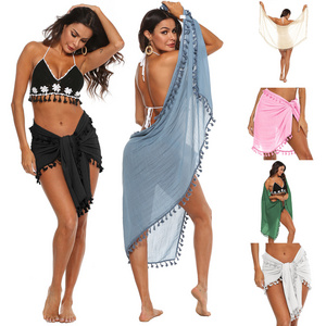 Factory Wholesale Tassel Sheer Beach Pareo Sarong Wrap Skirt Swimsuit Cover Up