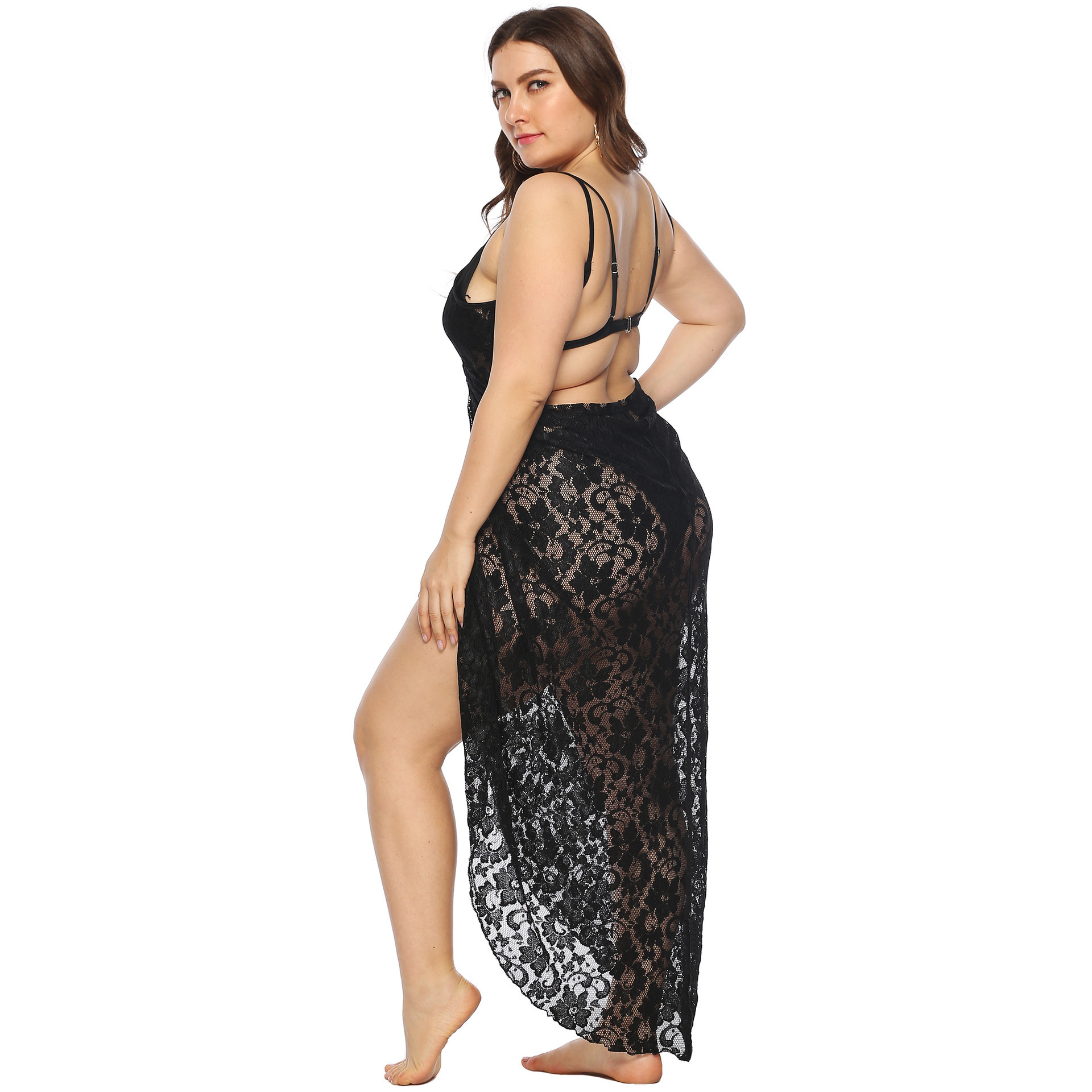 Factory Plus Size Women Sexy Summer Mesh Lace See Through Beach Wear Cover Up Wrap Dress Sarong