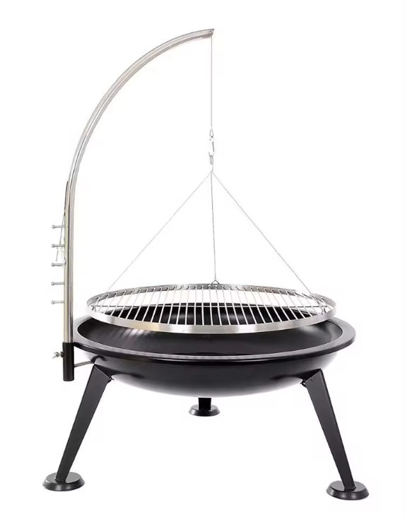 BBQ Grill Hanging Chain Charcoal BBQ Grill Height Adjustable Fire Pit Hanging Tripod Swing Fire Pit Outdoor Barbecue