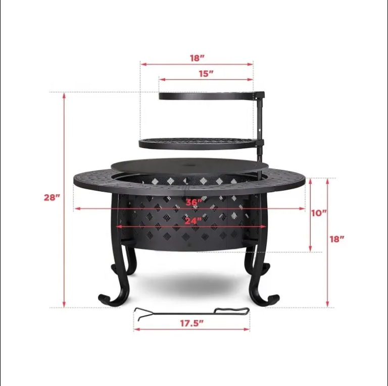 Custom 36 Inch Metal Round Table Wood Burning with 2 Grill and Lid Fire Pit for Backyard Patio Garden Picnic Camping Bonfire