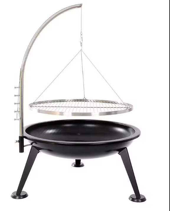 BBQ Grill Hanging Chain Charcoal BBQ Grill Height Adjustable Fire Pit Hanging Tripod Swing Fire Pit Outdoor Barbecue