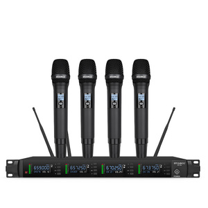 ST-804 Professional 4 channel UHF wireless microphone System with four handhelds headsets Dynamic Mic